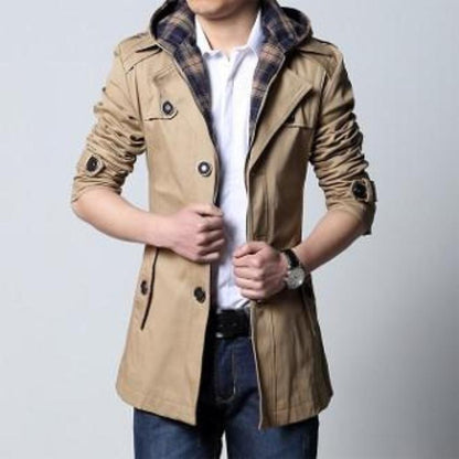 Mens Removable Hooded Trench Jacket
