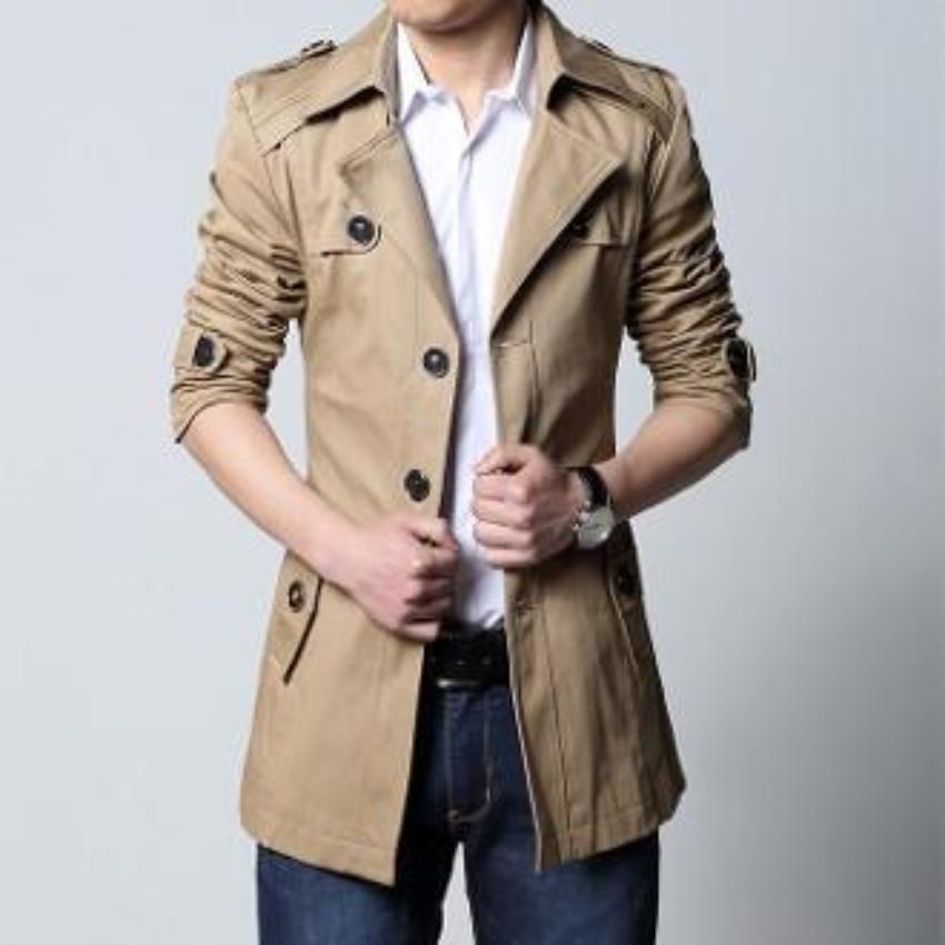 Mens Khaki Removable Hooded Trench Jacket