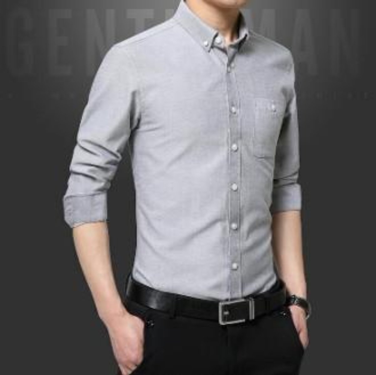 Mens Long Sleeve Classic Button Down Shirt in Gray
