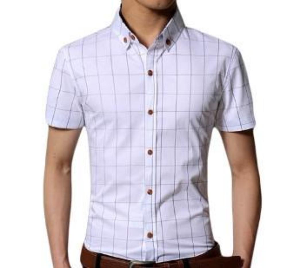 Mens Short Sleeve Button Front Checkered Shirt in White