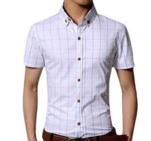Load image into Gallery viewer, Mens Short Sleeve Button Front Checkered Shirt in White
