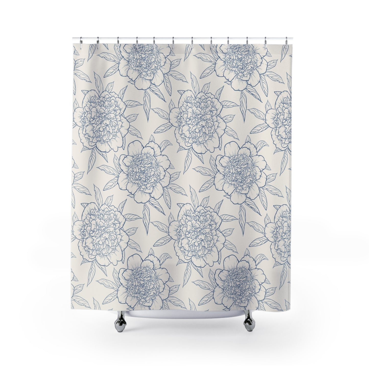 Blue Floral Outline Shower Curtain