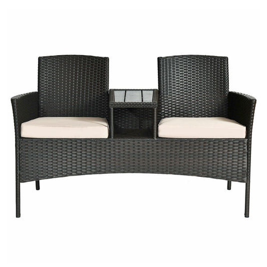 Outdoor Wicker Patio Loveseat Chair with Table