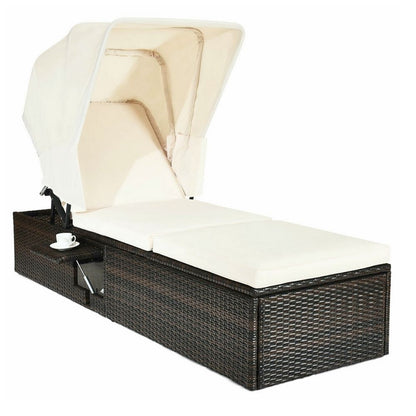 Outdoor Reclining Canopy Lounging Chair with Side Table