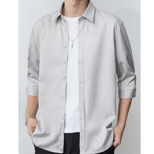 Mens Quarter Length Sleeve Button Shirt