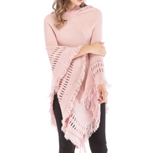 Load image into Gallery viewer, Womens Hooded Poncho with Fringe

