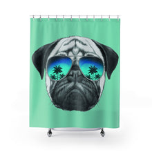 Load image into Gallery viewer, Pug in Sunglasses Green Shower Curtains
