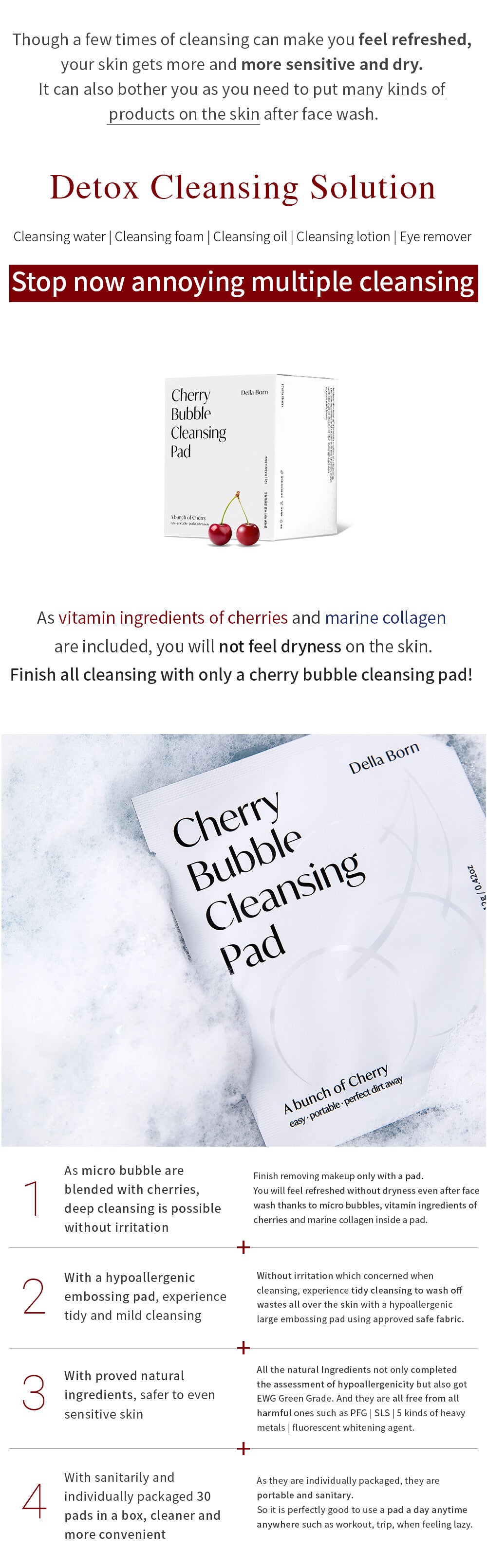 Korea Della Born Cherry Bubble Cleansing Pads