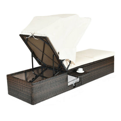 Outdoor Reclining Canopy Lounging Chair with Side Table
