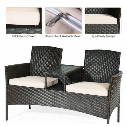 Outdoor Wicker Patio Loveseat Chair with Table