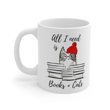 Load image into Gallery viewer, Book Lovers Mug, All I Need is Books &amp; Cats Mug
