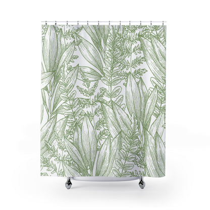 Green Leaves Outline Shower Curtain
