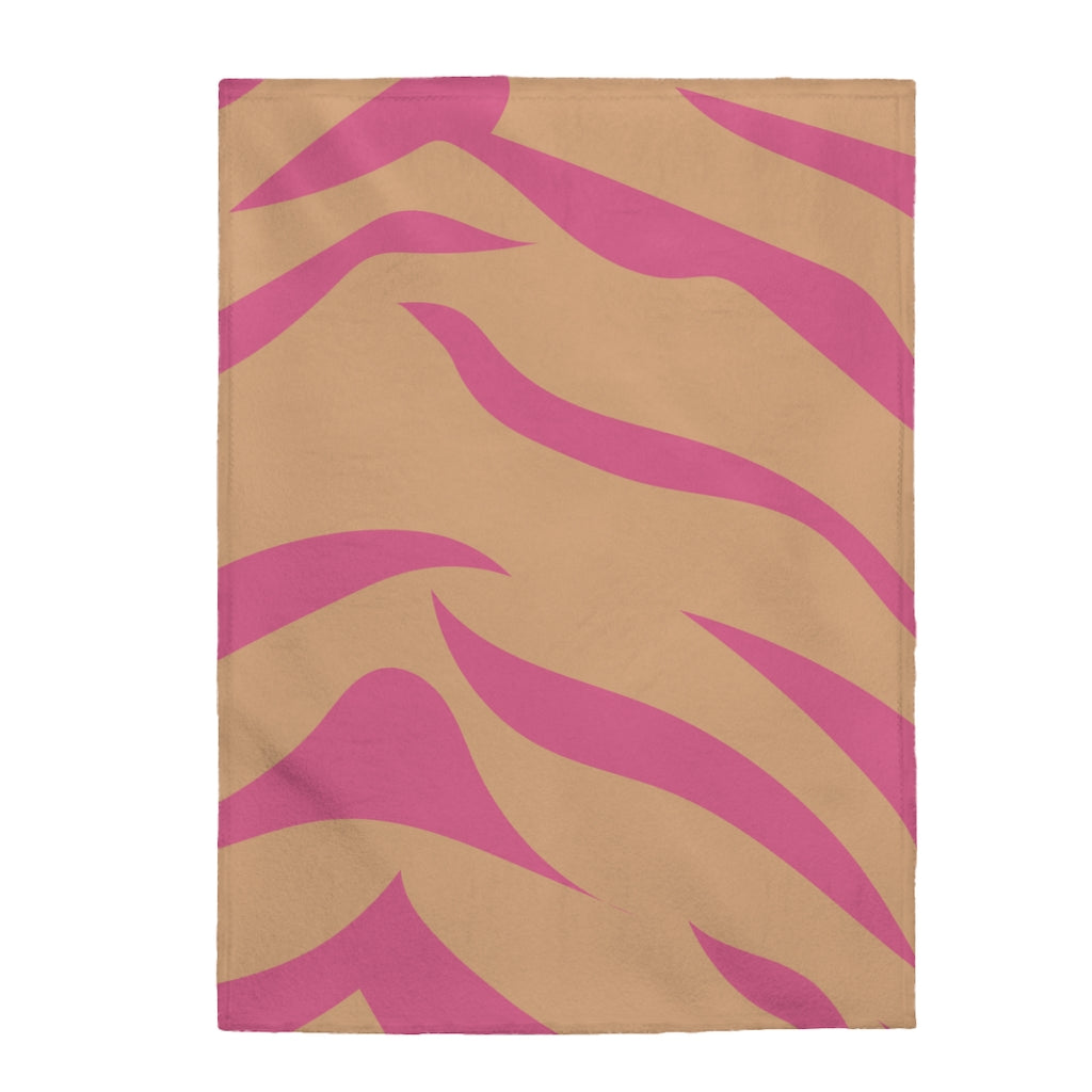Pink and Orange Leopard Stripes Plush Throw