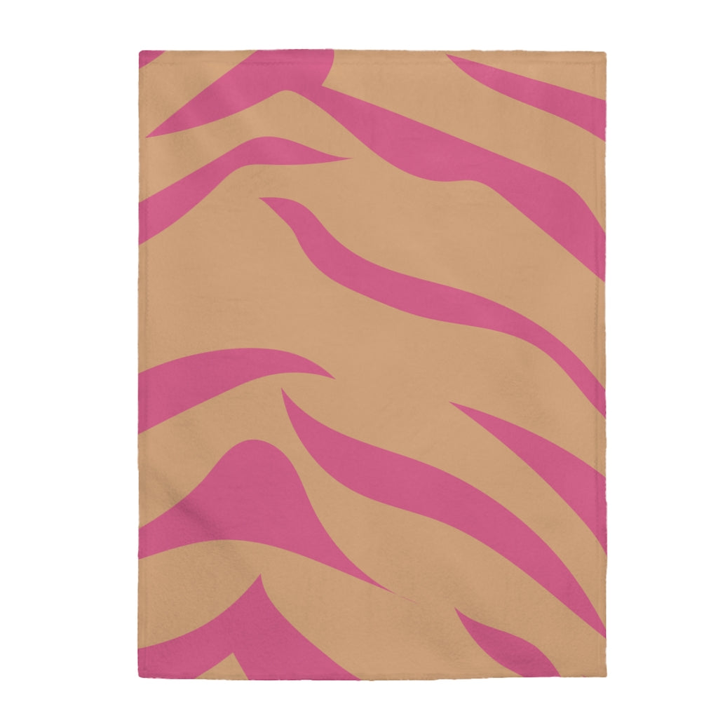 Pink and Orange Leopard Stripes Plush Throw