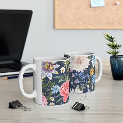 Navy Floral Coffee Tea Mug