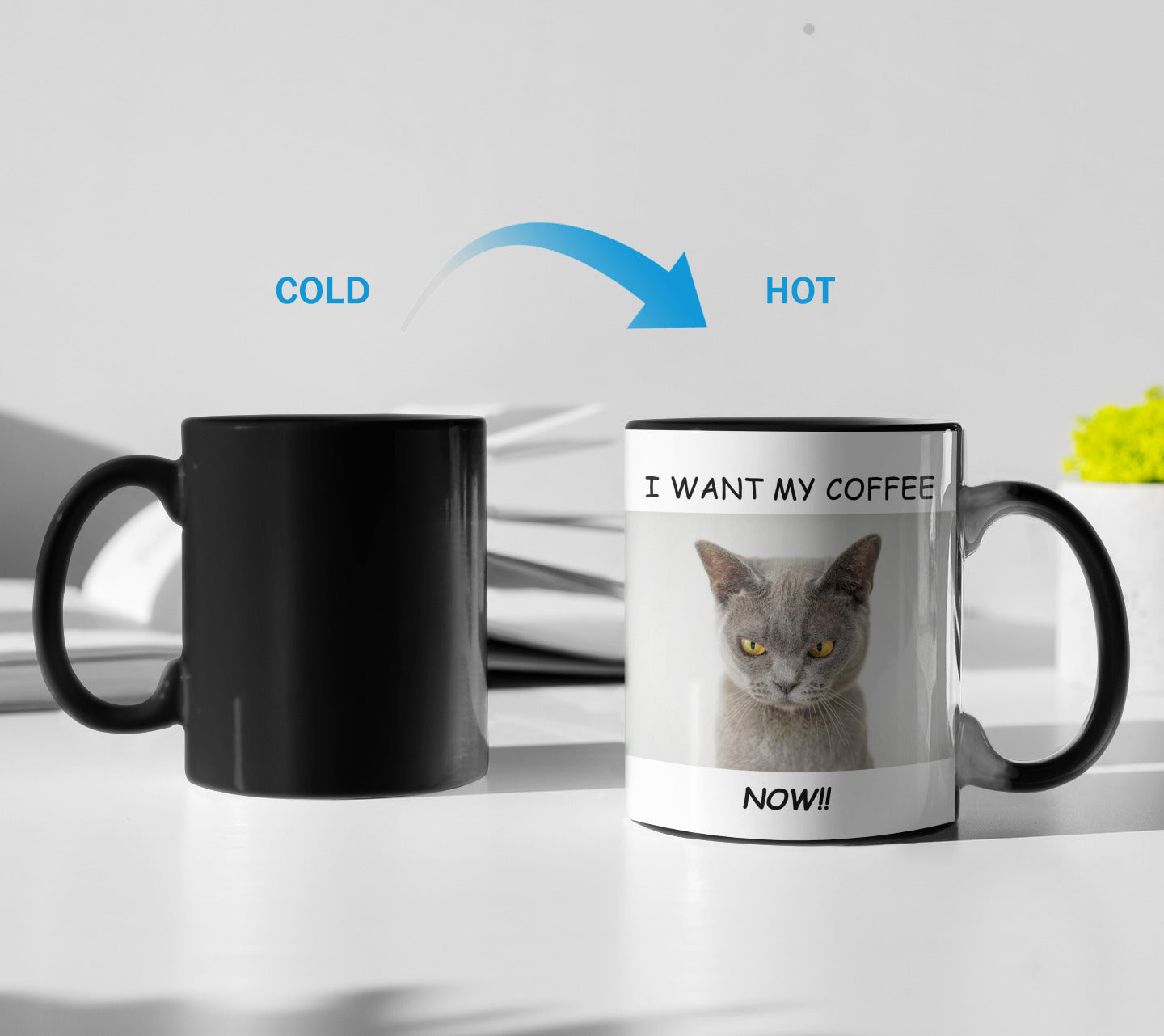Heat Sensitive Cat Loves Coffee Ceramic Color Changing Mug