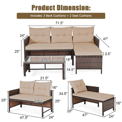 Outdoor Wicker 3 Seater Sofa Set with Leg Rest and Coffee Table