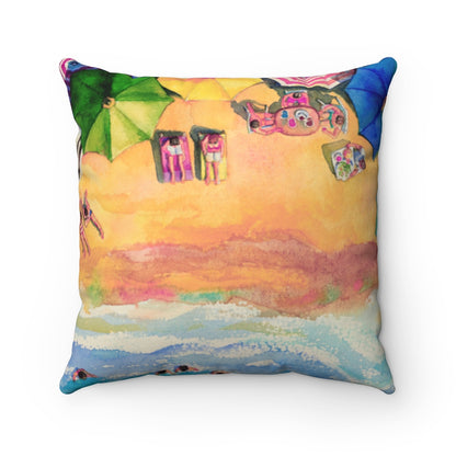 Colorful Day at the Beach Square Pillow - 4 Sizes