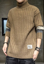 Load image into Gallery viewer, Mens Causal Turtle Neck Sweater with Stripe Sleeves Design

