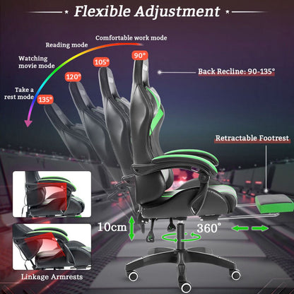 Gaming LED Massage Chair with Footrest
