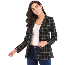Load image into Gallery viewer, Womens Double Breasted Black Checkered Blazer

