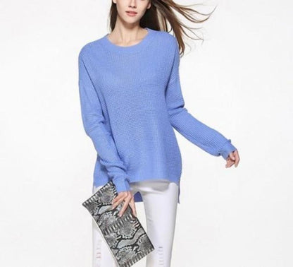 Womens Relaxed Fit Round Neck Sweater in Blue