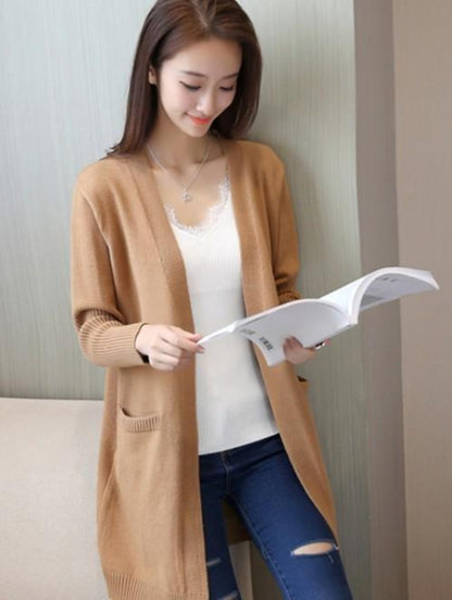 Womens Mid Length Knitted Open Cardigan