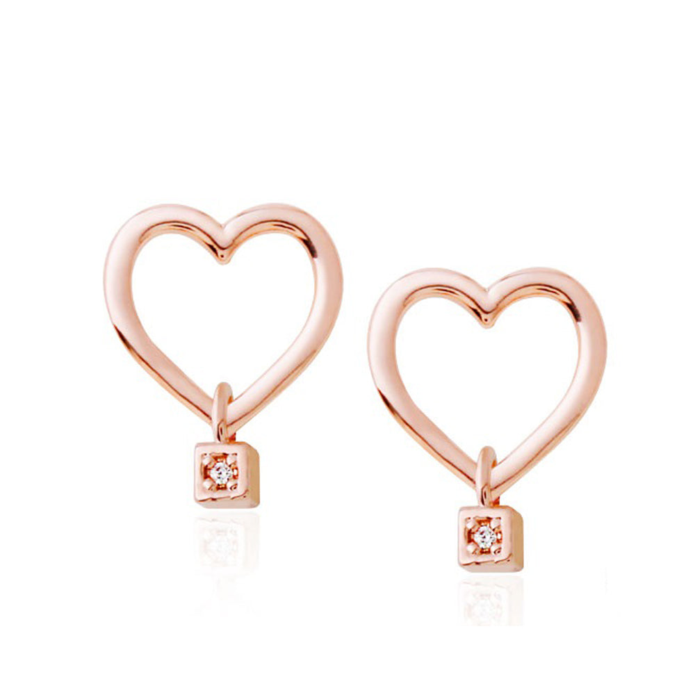 Bella Heart Rose Gold Earrings with 14K Gold Pin