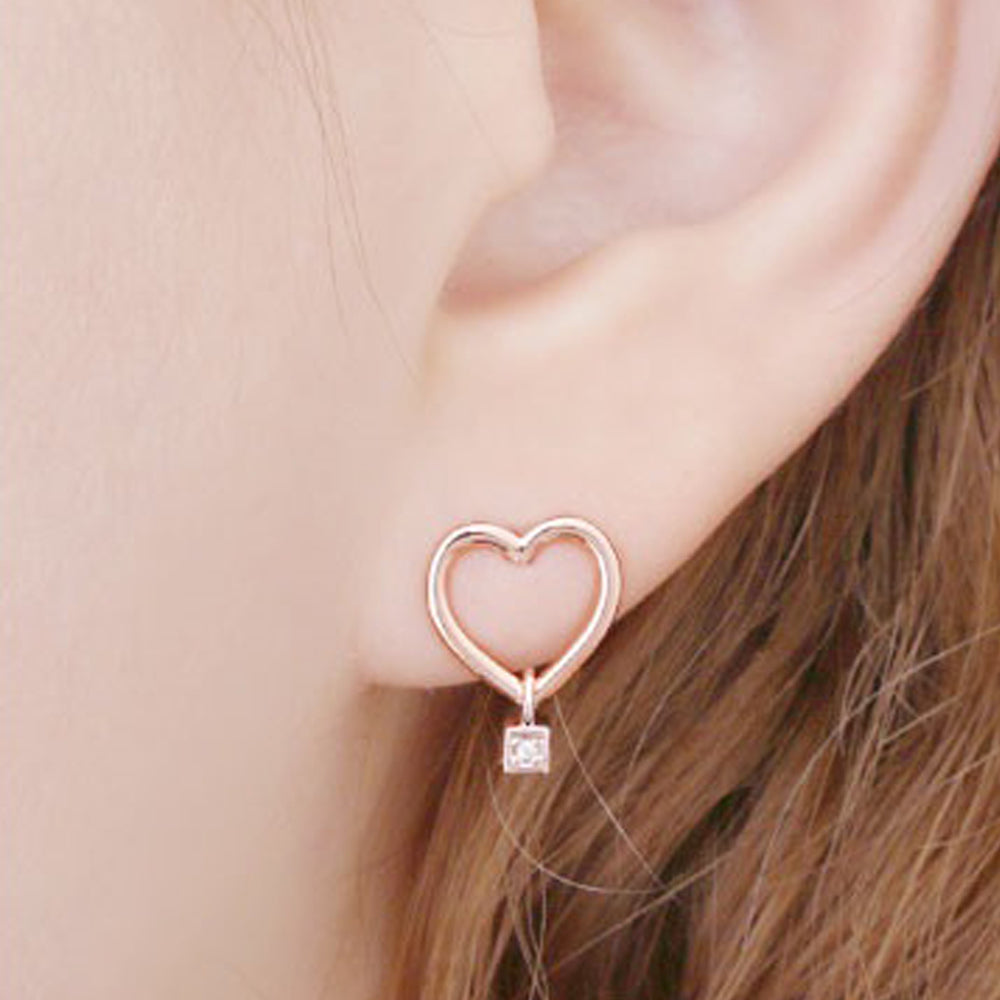 Bella Heart Rose Gold Earrings with 14K Gold Pin