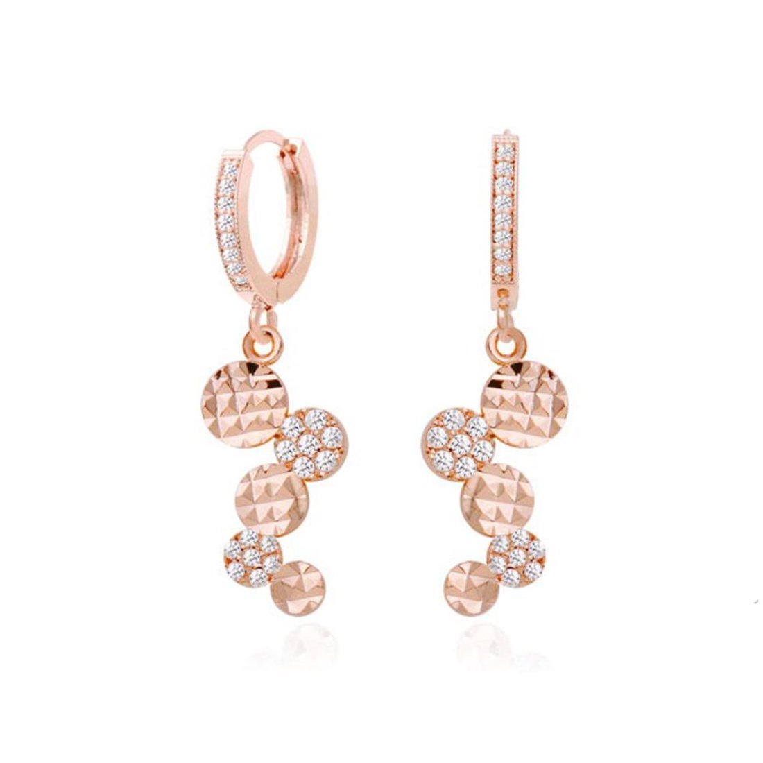 Fion Circle Coin Rose Gold Crystal Earrings with 14K Gold Pin
