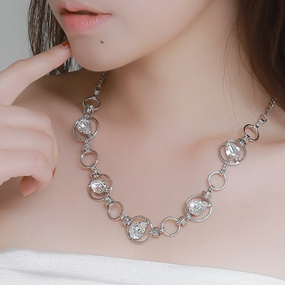 Mika Silver Necklace with Crystals