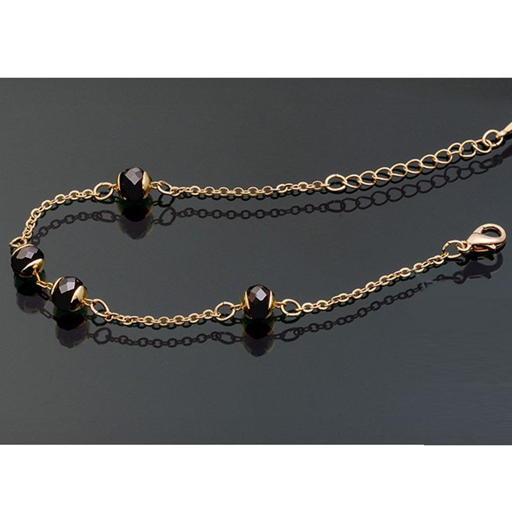 Charlotte 14K Gold Black Crystal Ankle Bracelet