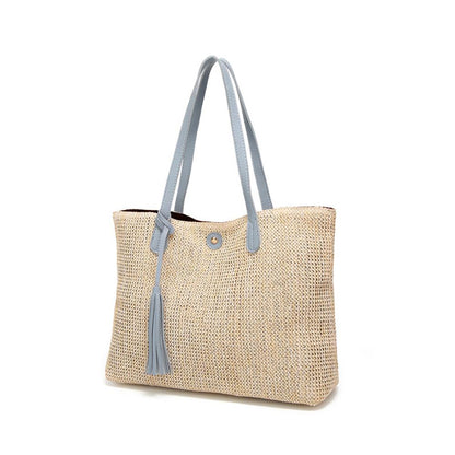 Vegan Leather Trimmed Tote with Tassle