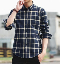 Load image into Gallery viewer, Mens Long Sleeve Checkered Cotton Shirt in Beige
