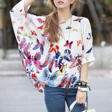 Load image into Gallery viewer, Womens Loose Fit Butterfly Theme Batwing Top
