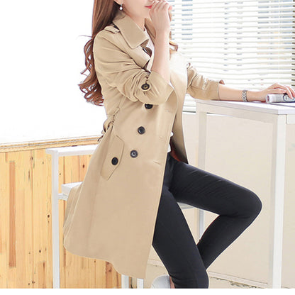 Womens Classic Khaki Double Breasted Trench Coat