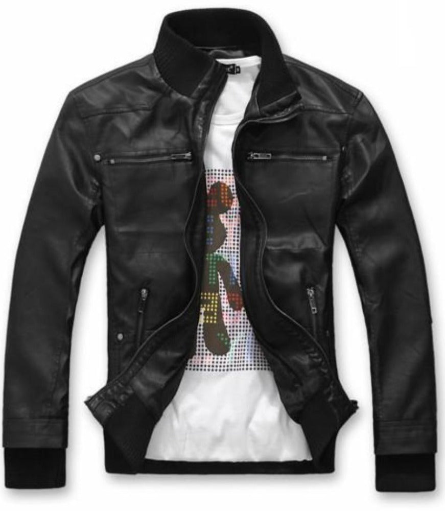 Mens Hooded Faux Leather Jacket