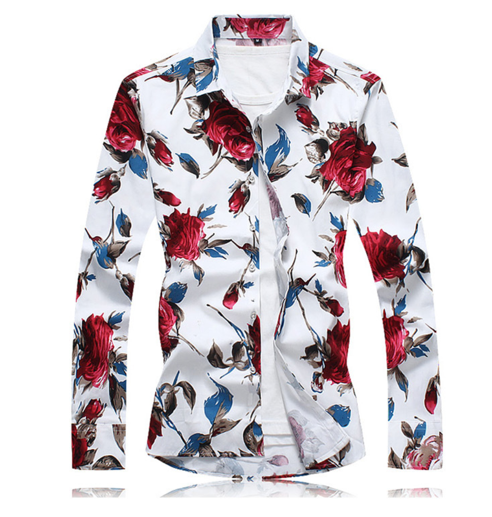 Mens Red Floral Long Sleeve Shirt – Onetify