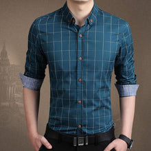 Load image into Gallery viewer, Mens Navy Blue Checkered Button Front Shirt
