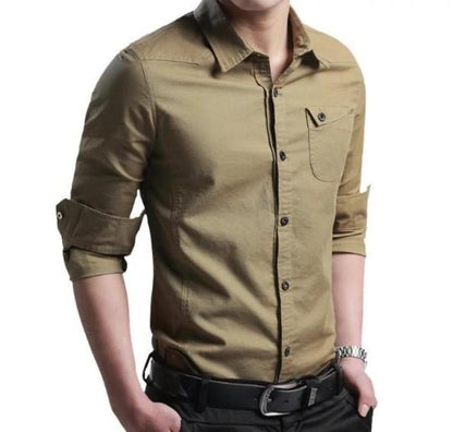 Mens Long Sleeve Button Front Cotton Shirt