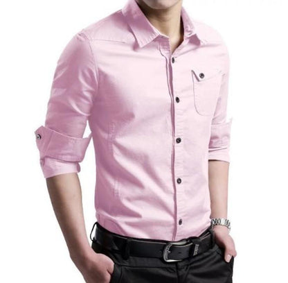 Mens Long Sleeve Button Front Cotton Shirt