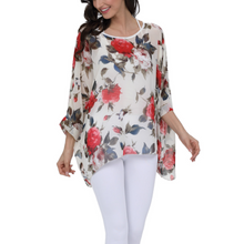 Load image into Gallery viewer, Womens Rose Floral Print Chiffon Top
