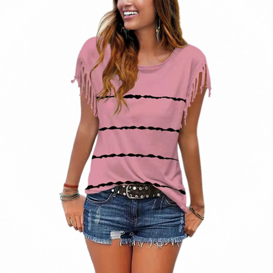 Womens Striped T-Shirt with Fringe