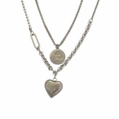 Womens Good Luck Layered look Necklace With Heart Shape Pendant