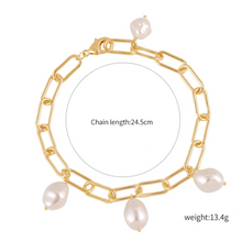 Load image into Gallery viewer, Womens Link Bracelet with Faux Pearl Detailing
