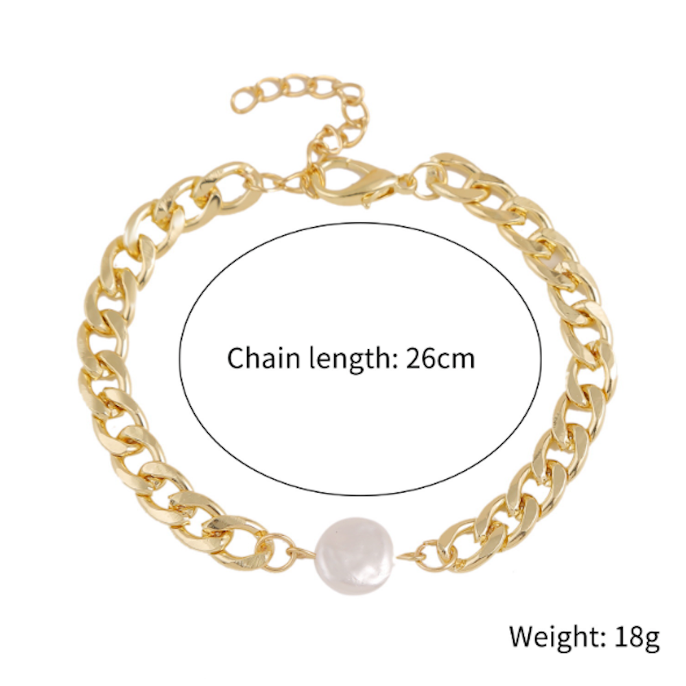 Womens Chain Bracelet with Faux Pearl Pendant