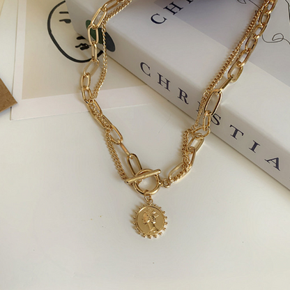 Womens Chain Style Necklace With A Coin Pendant