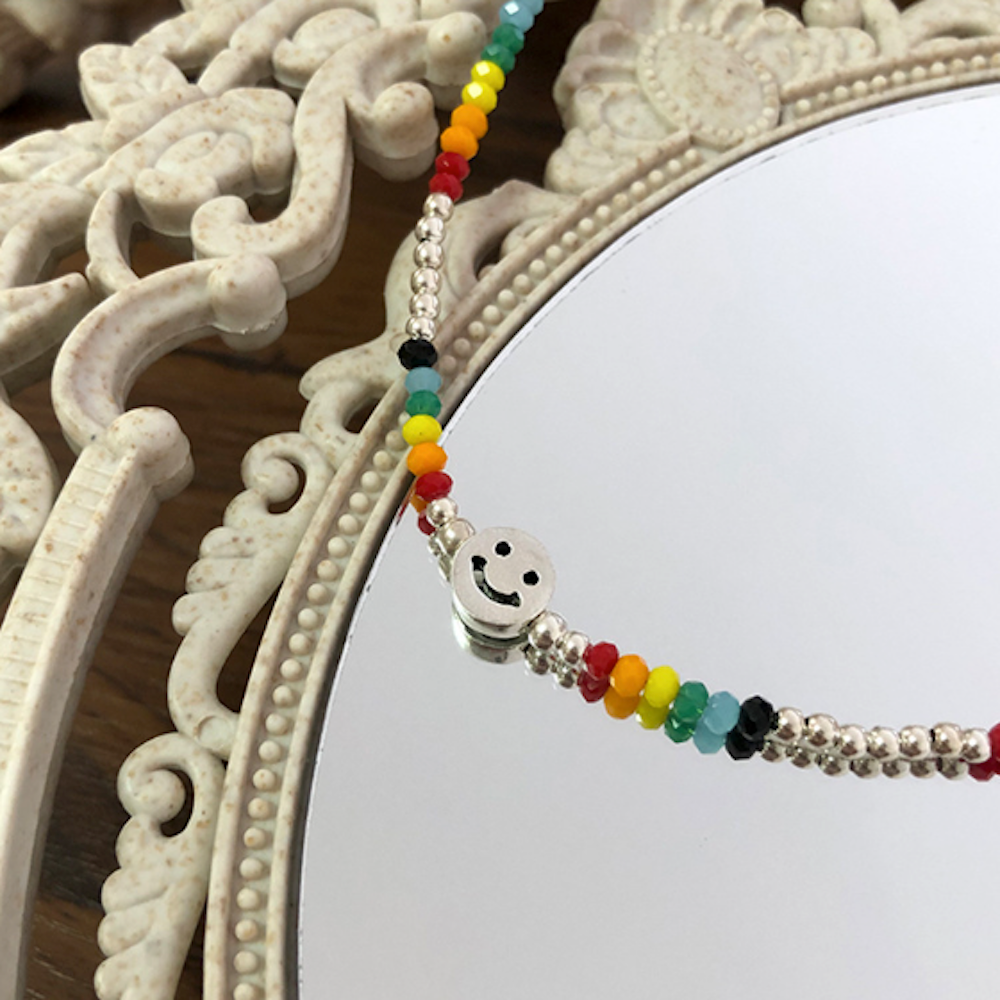 Womens Colorful Beaded Necklace With Happy Face