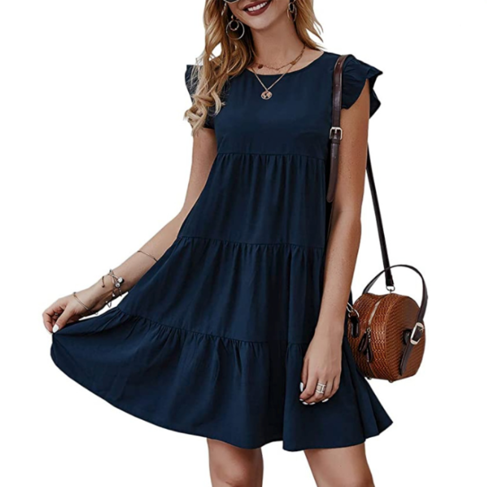 Womens Flowy Dress with Cap Sleeves Onetify Womens Flowy Dress with Cap Sleeves Onetify