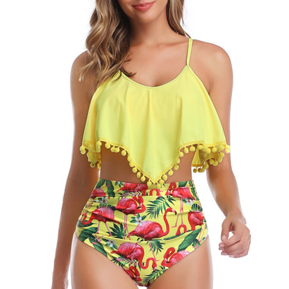 Yellow Flamingo Swimsuits Tankini Set